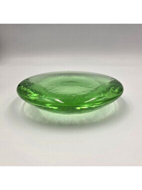 Fire & Light Green Recycled Glass Candle Holder Stand Disc Paperweight 4" Celery